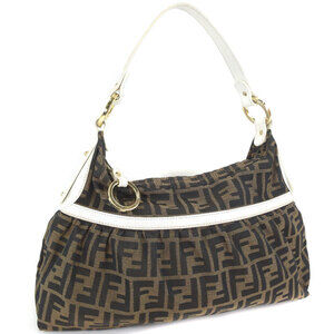 Fendi Zucca Canvas Shoulder Bag Brown Zipper